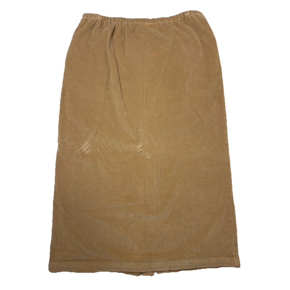Vintage Orvis Corduroy Maxi Skirt Womens Large Tan Brown Elastic Waist 90s USA L